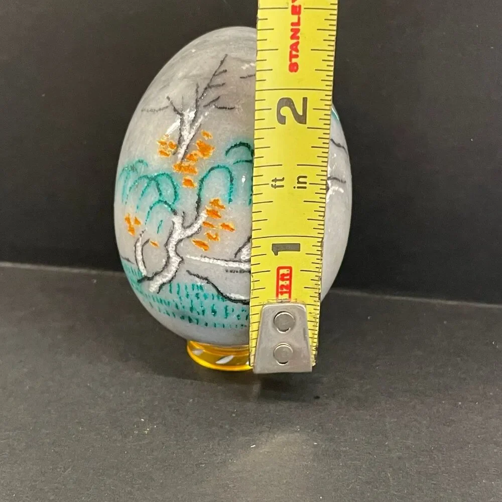 Hand Painted Marble Egg Stone Figurine Asian Landscape Art Decor